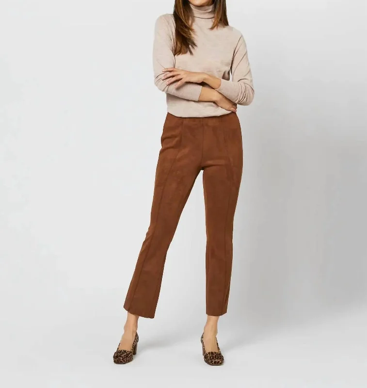 women's cotton pantsFaye Flare Cropped Seamed Pant In Cognac Vegan Suede