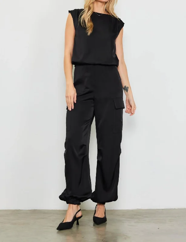 women's wool pantsSatin Cargo Pants In Black