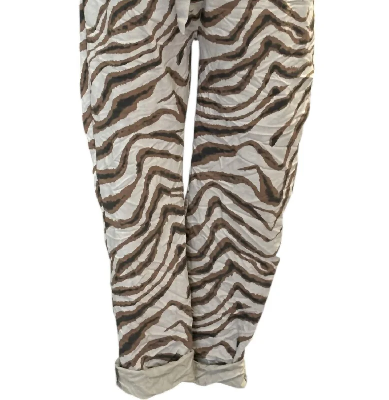 women's drawstring pantsWomen's Crinkle Pants In Beige Zebra