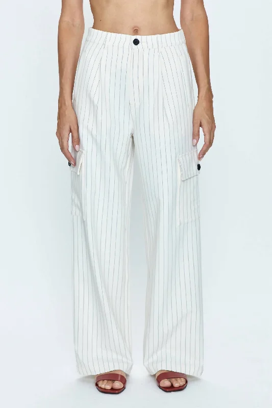 women's patched pantsBrynn High Rise Relaxed Trouser In Le Blanc Pinstripe