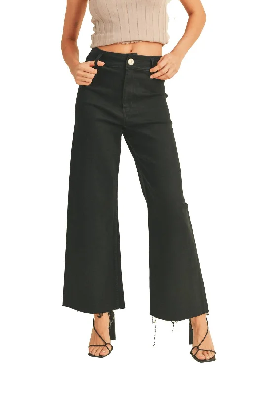 women's spandex pantsWide Leg Denim Pants In Black