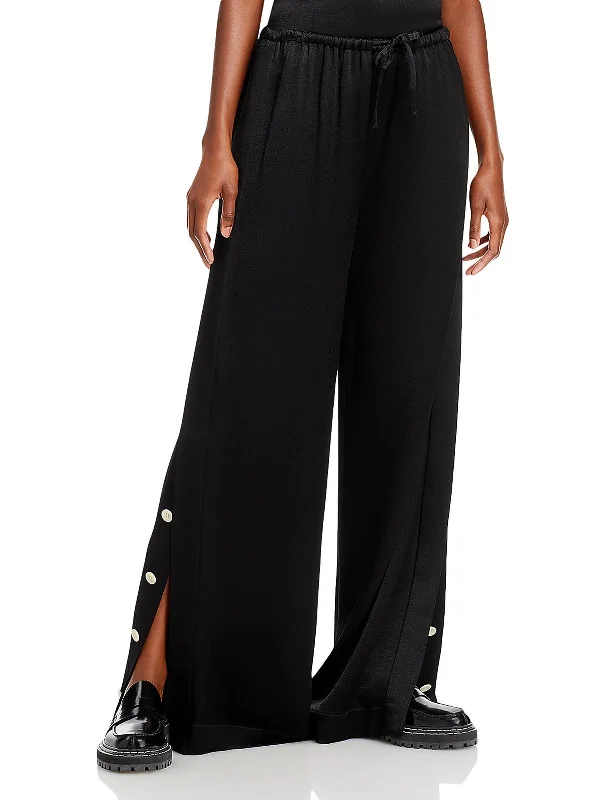 women's casual pantsHazel Womens Satin Drawstring Wide Leg Pants