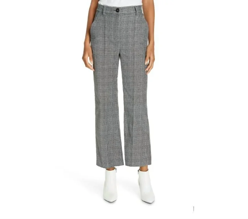 women's casual pantsHoundstooth Plaid Velvet Crop Pants In Black, White