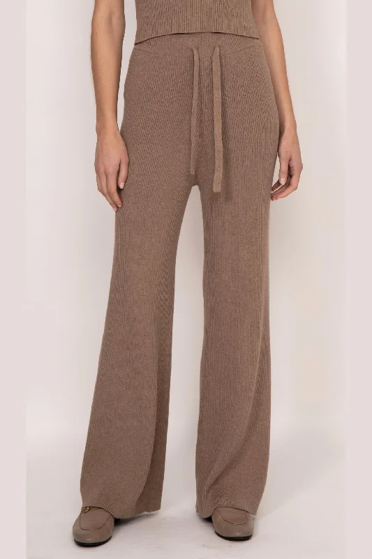 women's ankle-length pantsRumi Ribbed Cashmere Blend Wide Leg Pants In Mocha