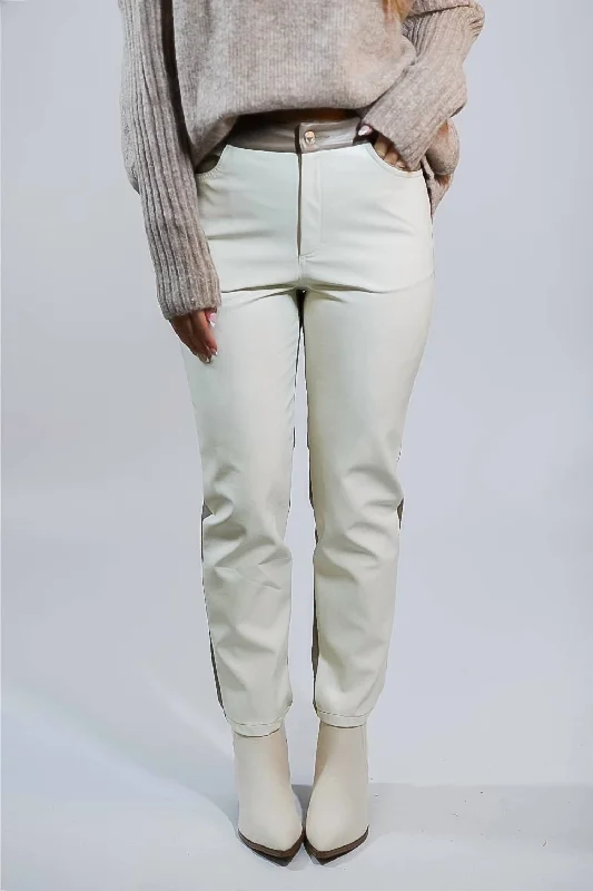 women's retro pantsRebel Charm Split Leather Pants In Cream/mocha