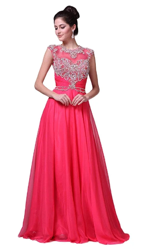 Formal Dress for Eco-Conscious EventsLadivine 8785 - Embellished Cap Sleeve A-Line Gown