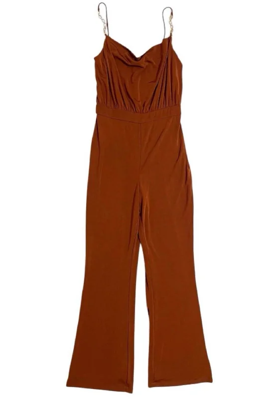 women's cargo pantsWomen's Emmett Cowl Neck Jumpsuit With Jewel Straps In Burnt Orange