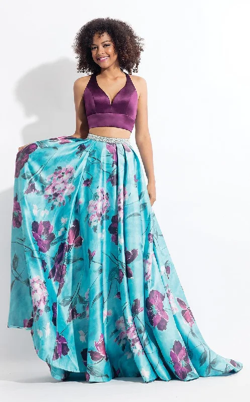 Formal Dress for Business EventsRachel Allan 6194 - Two-Piece Haltered Floral Print Gown