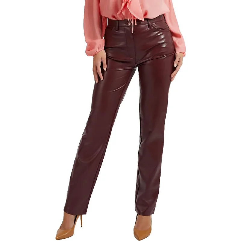 women's elastic waist pantsWomens High Rise Faux Leather Straight Leg Pants