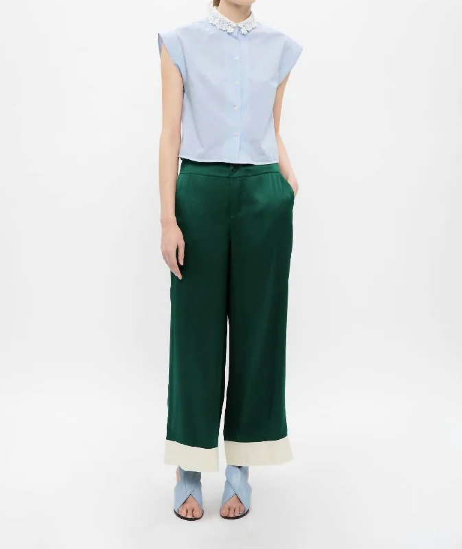 women's leather pantsRelaxed Fit Silk Pants In Green