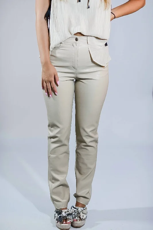 women's sophisticated pantsAll Is Fair Leather Pants In Beige