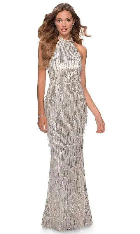 Formal Dress for GraduationsLa Femme - Sleeveless Beaded Fringe Long Gown 28819SC