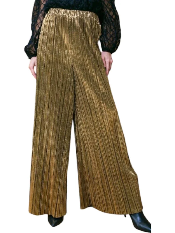 women's clubbing pantsWoven Pleated Pants In Gold