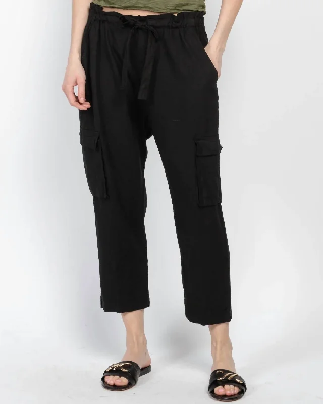 women's spring pantsLinen Paperbag Cargo Pant In Black