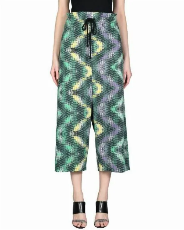 women's chiffon pantsWomen's Printed High Waist Oversized Casual Pant In Green