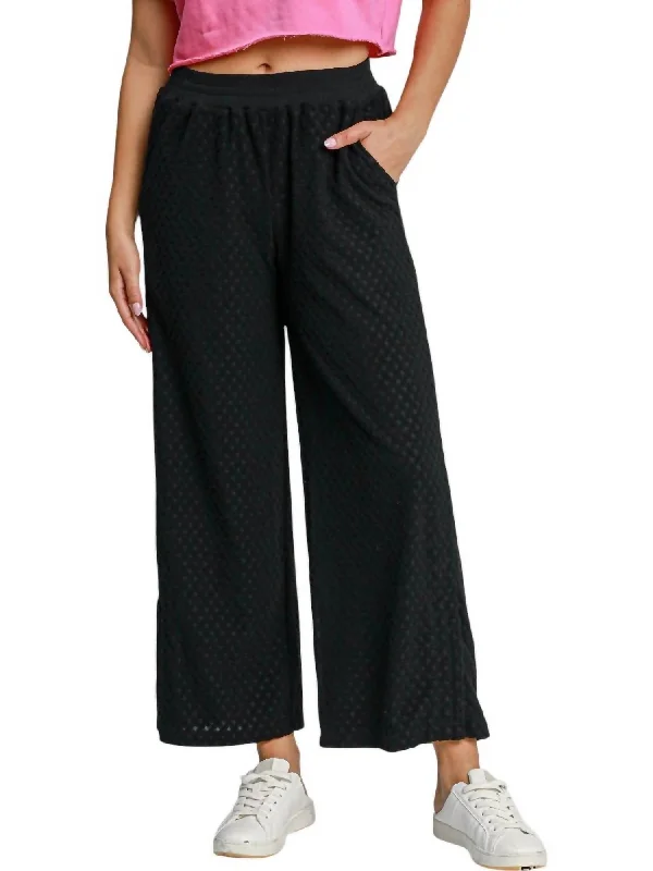 women's lace-up pantsTextured Knit Pants In Black