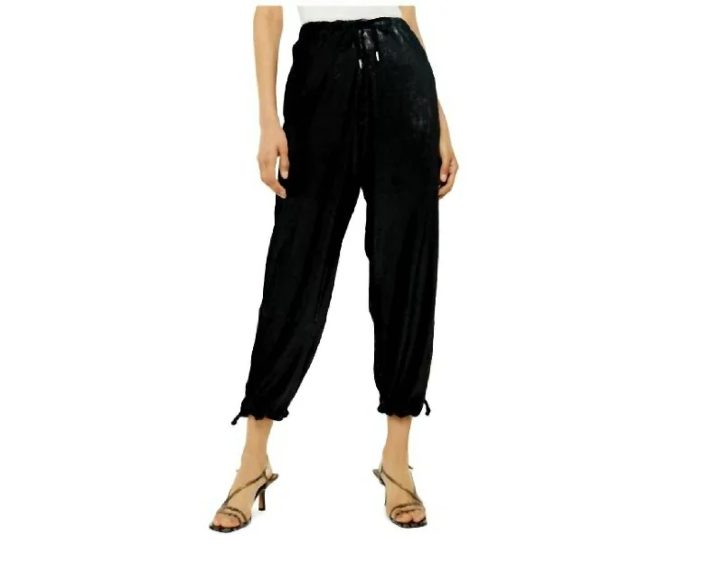 women's striped pantsHigh Rise Waist Ties Sequin Crop Jogger In Black