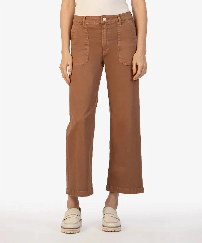 women's linen pantsMeg Wide Leg Twill Pants In Mocha