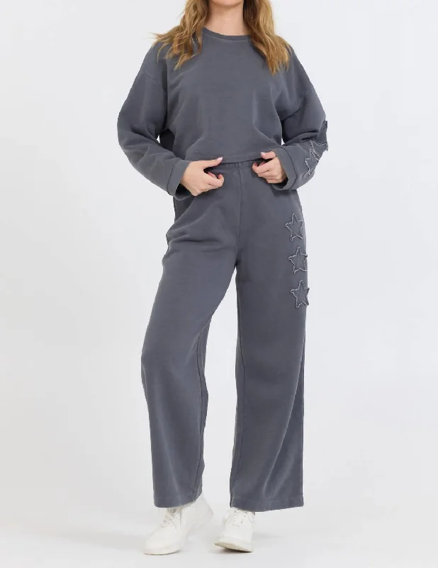 women's cool pantsGarment Dye Flare Pant With Star In Slate Grey