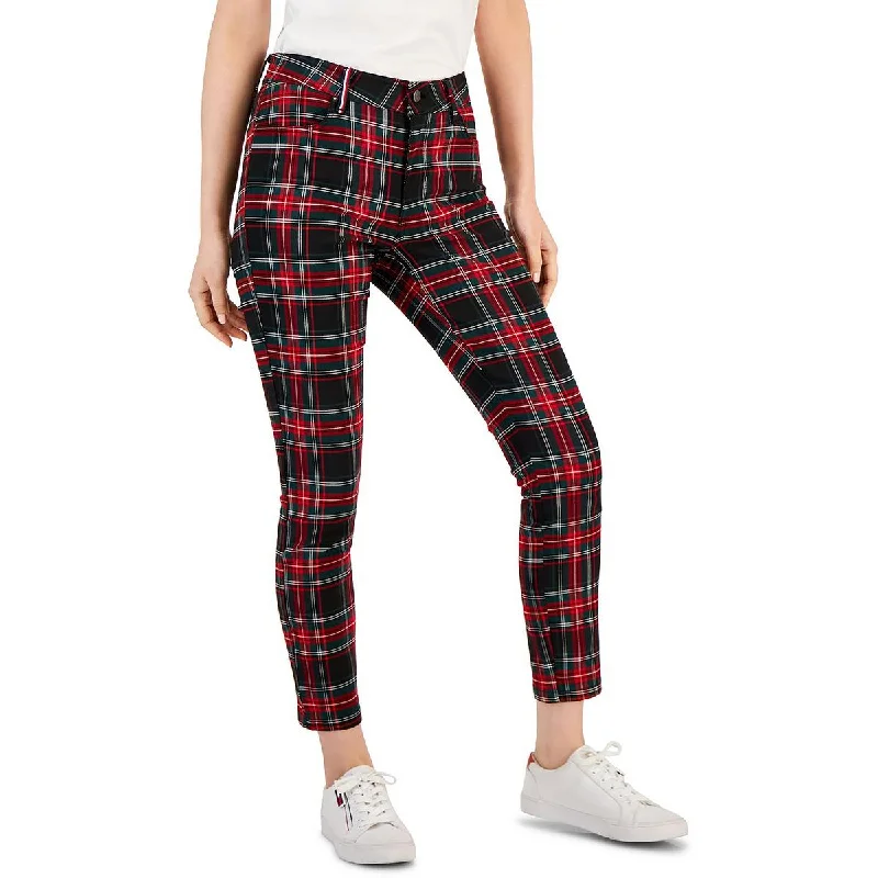 women's lace-up pantsTribeca Womens Plaid Crop Skinny Pants