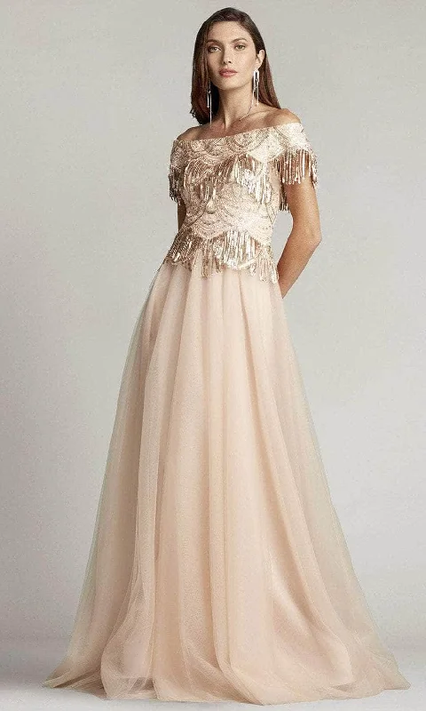 Formal Dress for Bohemian ThemesTadashi Shoji BUF22215L - Embellished Off-shoulder Long Gown