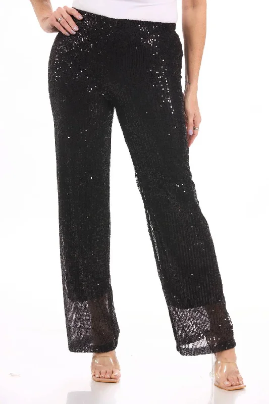 women's patterned pantsSequin Straight Pants In Black