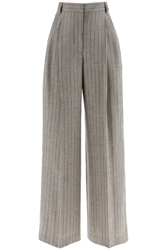 women's cashmere pantsBrunello Cucinelli Women's Wide Virgin Wool Pinstripe Trousers