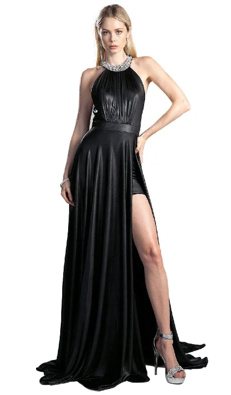 Formal Dress for Museum GalasLadivine CE0008 - Bejeweled Halter High Slit Gown