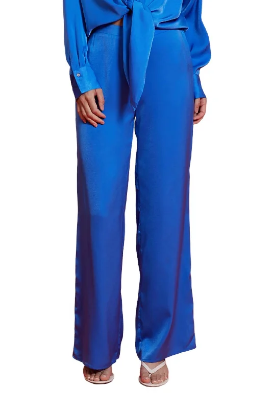 women's sustainable pantsRue Satin Pants In Blue