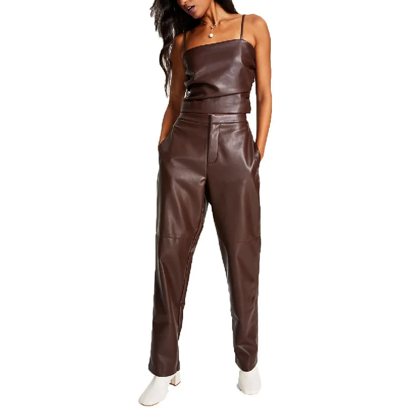 women's running pantsWomens Faux Leather Wide Leg Trouser Pants