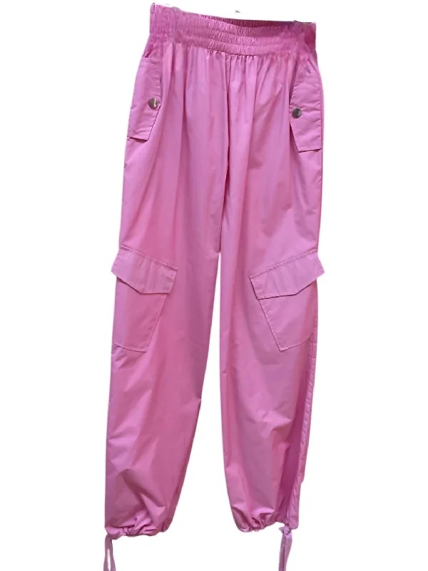 women's silk pantsWomen's Cargo Parachute Pants In Candy Pink