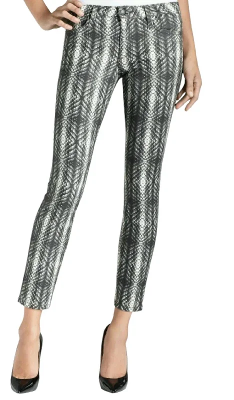 women's elastic waist pantsSuper Chic Snake Print Skinny Ankle Pants In Black, White