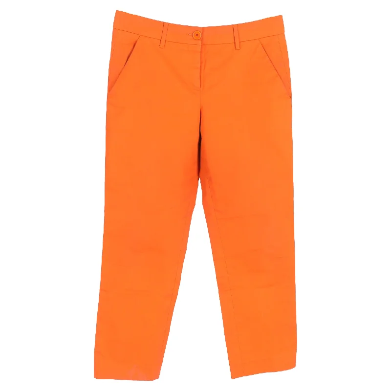 women's checkered pantsEtro Straight Leg Trousers in Orange Cotton