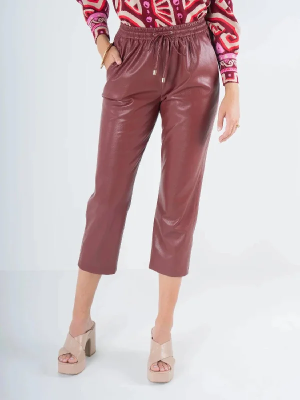 women's cotton pantsJoy Faux Leather Jogger Pants In Fired Brick