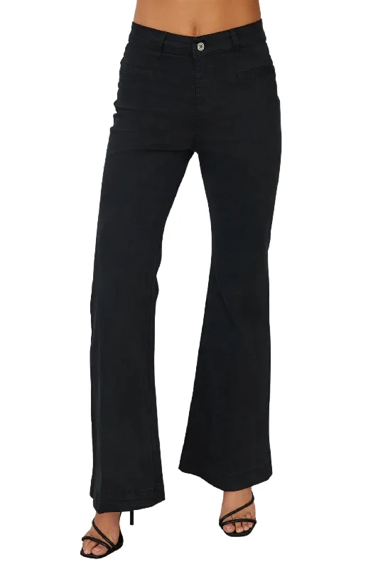 women's distressed pantsHigh Waisted Flare Leg Chino Pant In Black