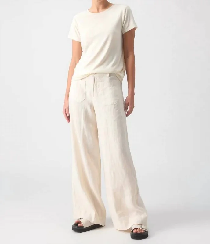 women's running pantsThe Linen Marine Wide Leg Pant In Birch