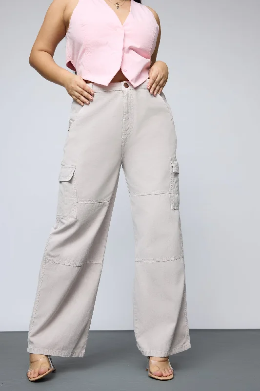 women's denim jeans for partiesBohemian Beige Curve Straight Cargo Jeans