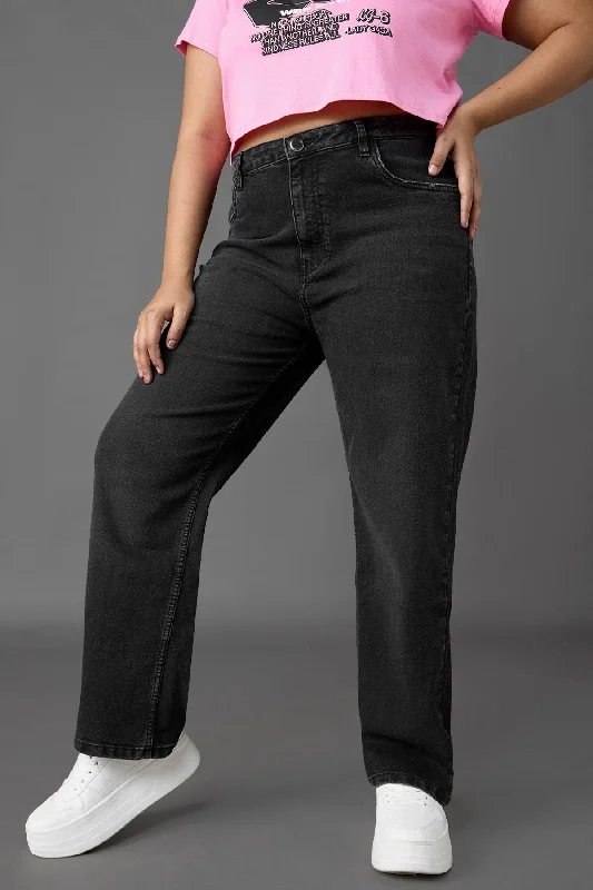 women's denim jeans with embroidered back pocketsCurve Charcoal Straight Jeans