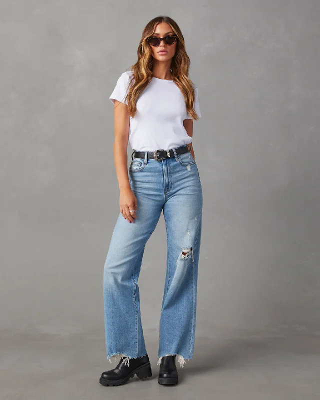 women's denim jeans for a cozy dayLohan High Rise Distressed Wide Leg Jeans