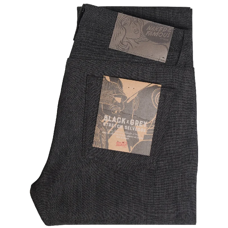 women's ripped denim jeansWeird Guy - Black x Grey Stretch Selvedge