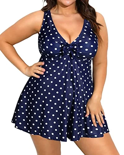 Flowy Tankini Swimsuits For Plus Size Women-Blue Dot