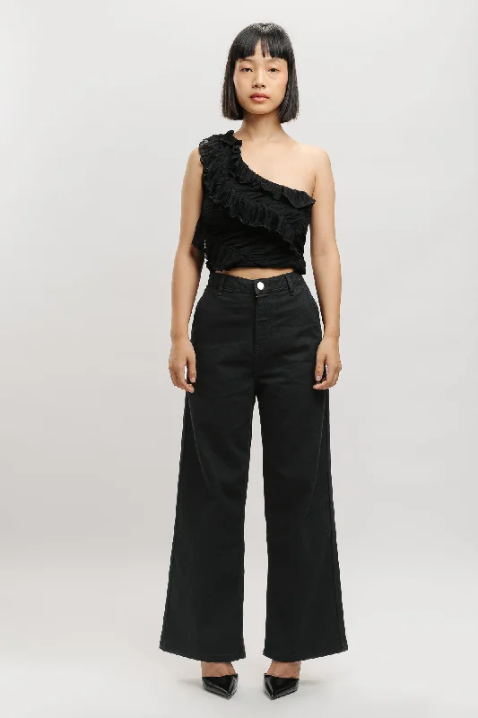 women's denim jeans with functional pocketsBlack Wide Leg Jeans