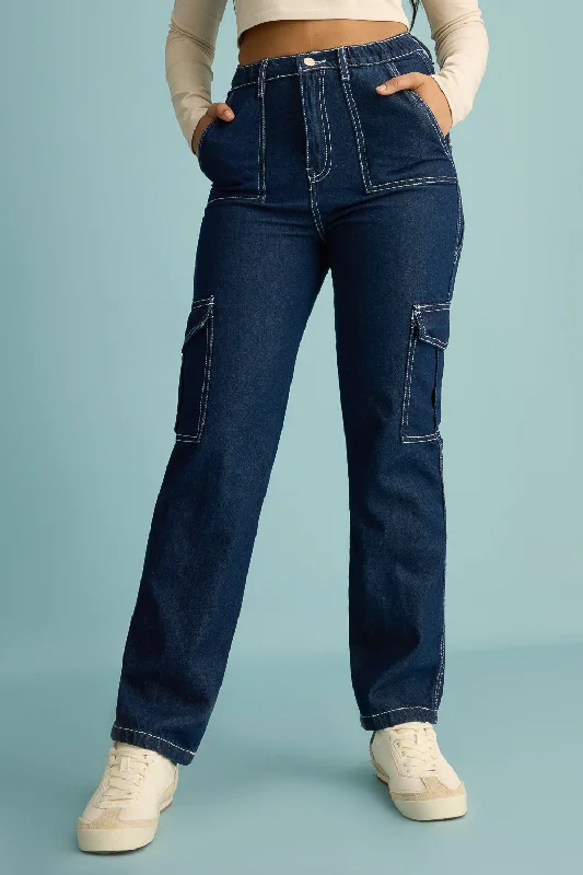 women's denim jeans for special occasionsNoir Utility Contrast Stitch Cargo