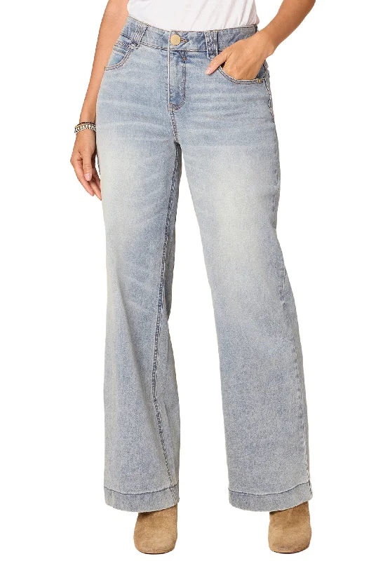 women's denim jeans with frayed edges"Ab"solution High Rise Wide Leg Jeans with Subtle Fading Detail