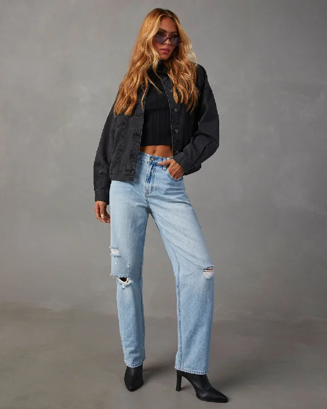 women's short denim jeansSadine Distressed High Rise Straight Jeans