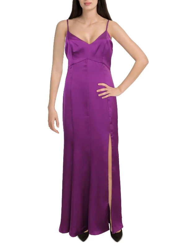 asymmetrical party dressesBelleau Womens Satin V-Neck Evening Dress