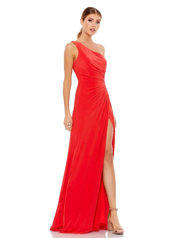 vintage party dressesOne Shoulder Ruched Jersey Evening Gown