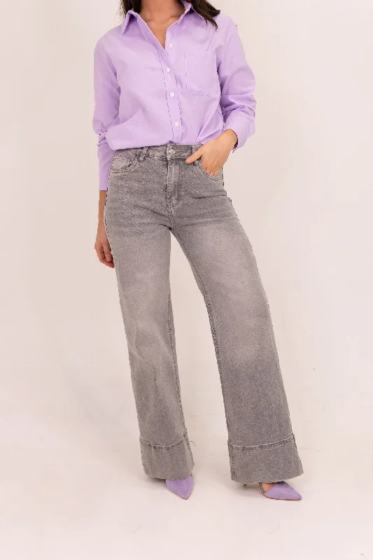 women's denim jeans for a cozy dayKitty Wide Hem Jeans In Grey