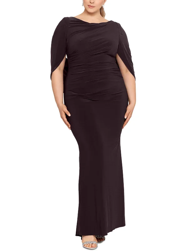 budget-friendly party dressesPlus Womens Ruched Polyester Evening Dress