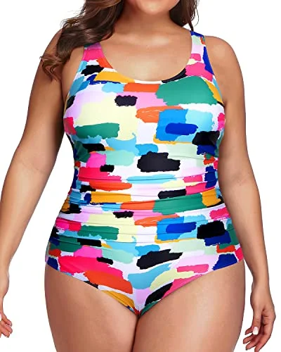 Sporty Scoop Neck Backless Plus Size One Piece Swimwear-Aqua